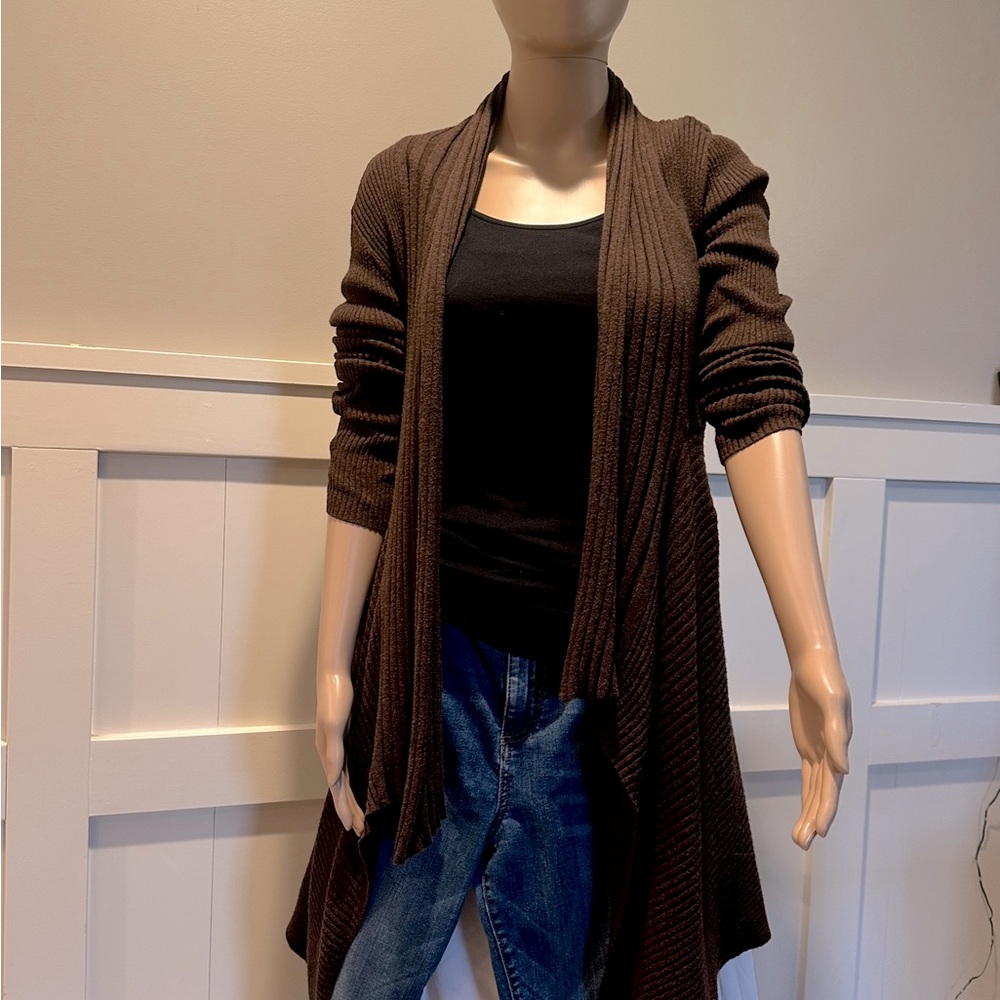 M chocolate brown open cardigan